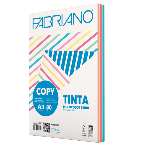 FabrianoColore  - A3 - 80 gr - mix 5 colori tenui - Fabriano - conf. 250 fogli